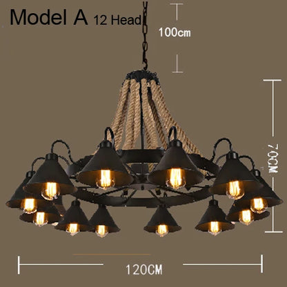 DecorBites™ Industrial Hemp Rope Pendant Light with Iron Lampshade