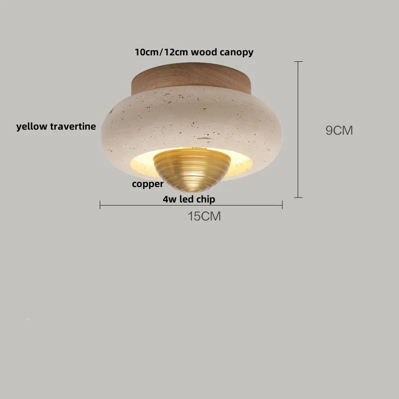 Wood Glass Pendant Light Yellow Travertine Accent