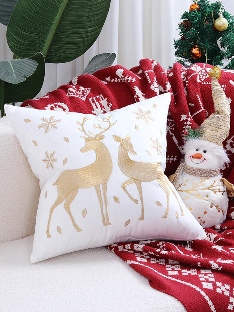 DecorBites™ Christmas Elk Embroidered Pillow Covers 45x45cm asyncio Festive Pillowcase