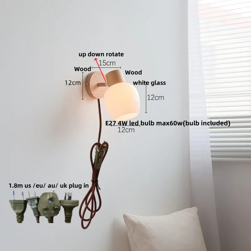 DecorBites™ مصباح حائط LED زجاجي كهرماني حديث من الخشب مع سلسلة سحب وإضاءة سلم