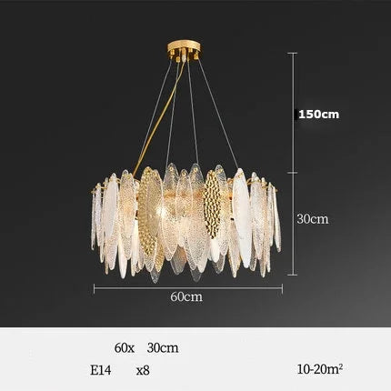 Gold Glass Pendant Chandelier 2-Tier 100cm