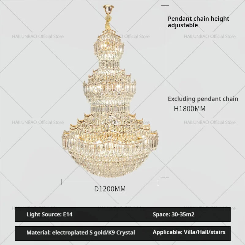 DecorBites™ Crystal Chandelier: European Villa Lobby Staircase Long Chandelier