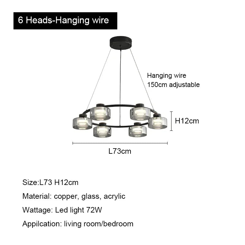 DecorBites™ Glass LED Chandelier: Modern Minimalist Copper Pendant Light for Living Room & Bedroom