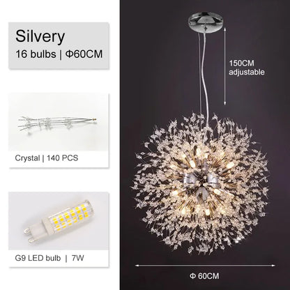 DecorBites™ Dandelion Chandelier: Luxury Crystal Pendant Lamp for Living Room and Bedroom