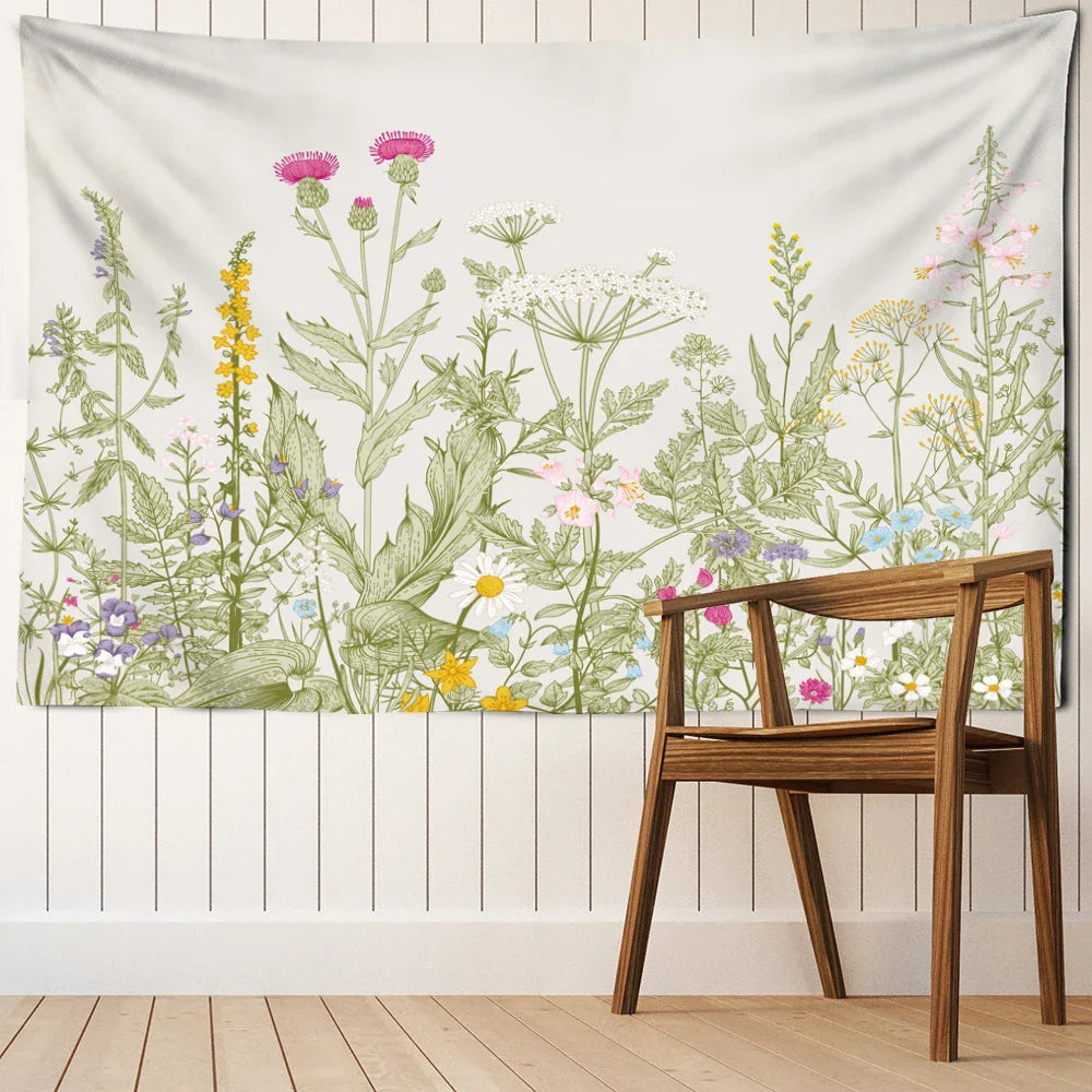 Mystic Flora Tapestry Wall Hanging by Decobites: Tropical Plant Flower Minimalist Art Decor