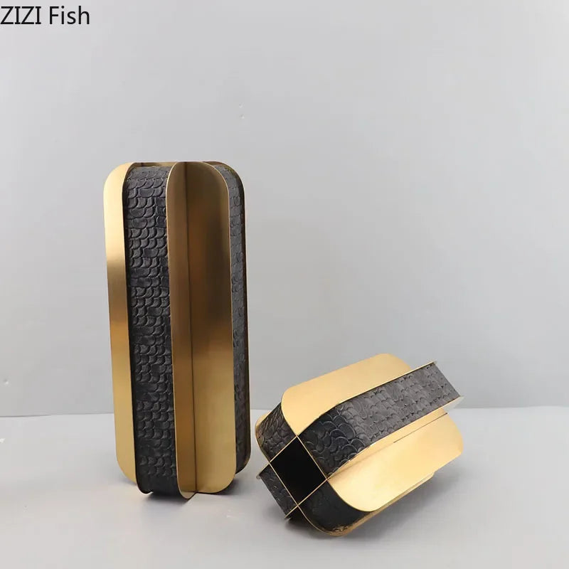 DecorBites™ Golden Geometry Vase Artificial Flower Desk Decor - Leather Floral Room Aesthetic