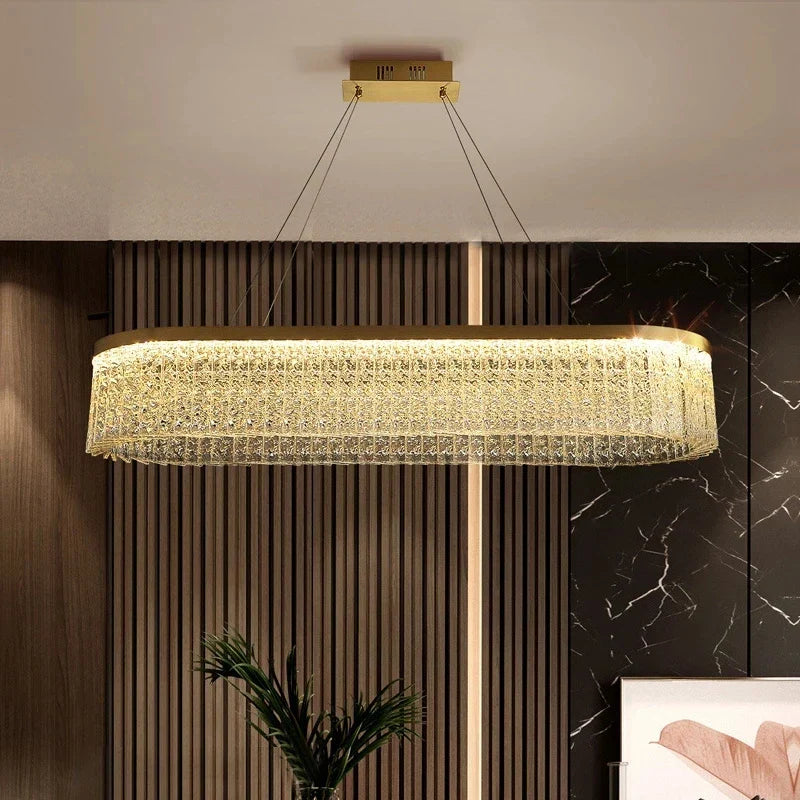DecorBites™ Crystal Glass Gold Pendant Chandelier for Elegant Kitchen Dining Lighting
