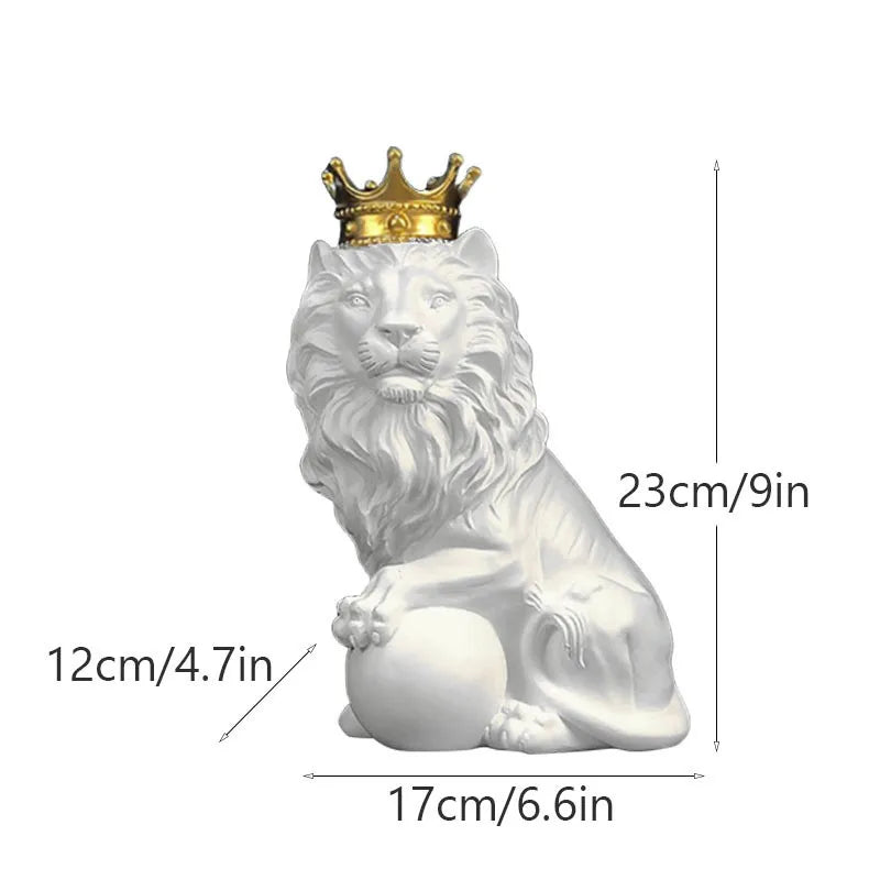 DecorBites™ Golden Crown Lion King Statue 17cm Height Nordic Handicraft Home Office Decor