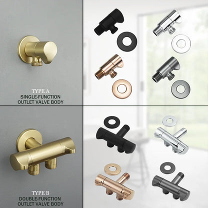 DecorBites™ Brushed Gold Solid Brass Bathroom Angled Dual Outlet Toilet Filling Valve