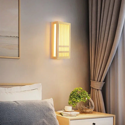 Lámpara de pared LED DecorBites™ de madera, rectangular, de acrílico, para mesita de noche en la sala de estar