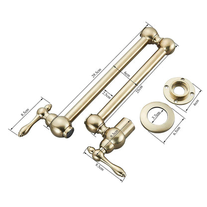 DecorBites™ Brushed Gold Brass Pot Filler Faucet with Folding Spout - Wall Mounted Kitchen Tap