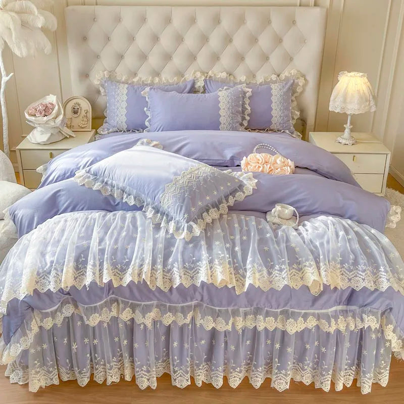 Decobites Pink Princess Style Bedding Set: Duvet, Bedskirt, Bedspread, Pillowcases