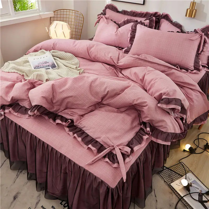 DecorBites™ Korean Bed Skirt Set with Ruffled Edges - Solid, Skin-Friendly Bedding Kit