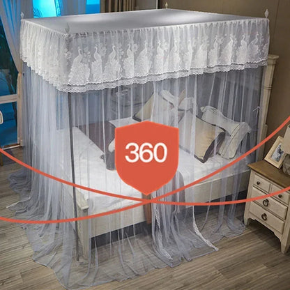 Decobites Princess Mosquito Net Canopy for Double Bed Square Lace Palace Embroidery