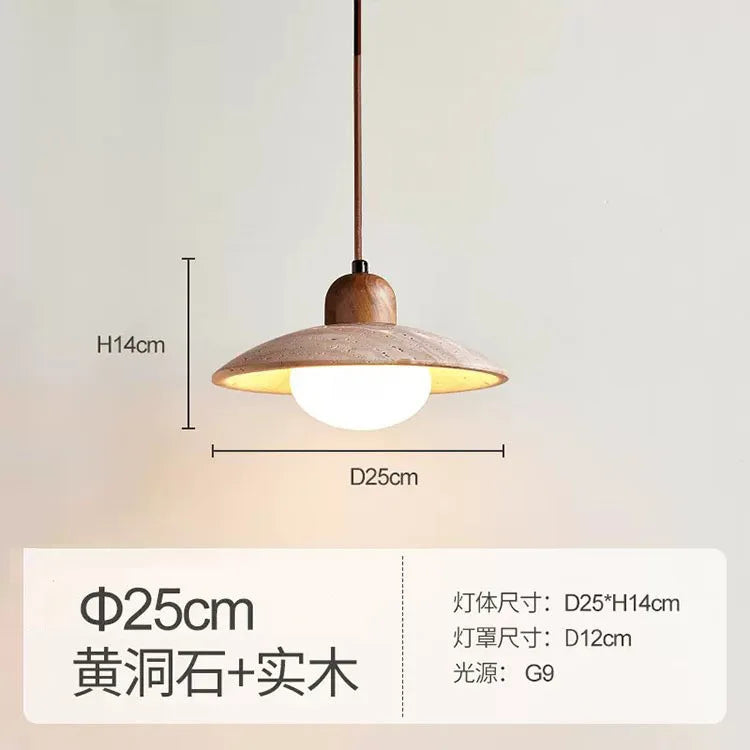 DecorBites™ Japanese Wooden Stone Chandelier Pendant Light, Wabi-Sabi Style Yellow Cavity-Stone Lamp