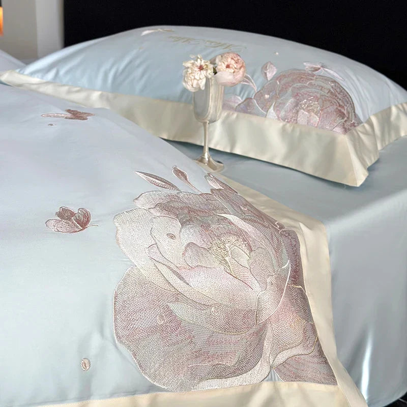 Decobites 1000TC Egyptian Cotton Butterfly Flowers Embroidery Bedding Set