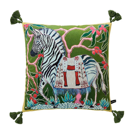 DecorBites™ Chinoiserie Zebra & Peonies Cushion Cover with Tassels