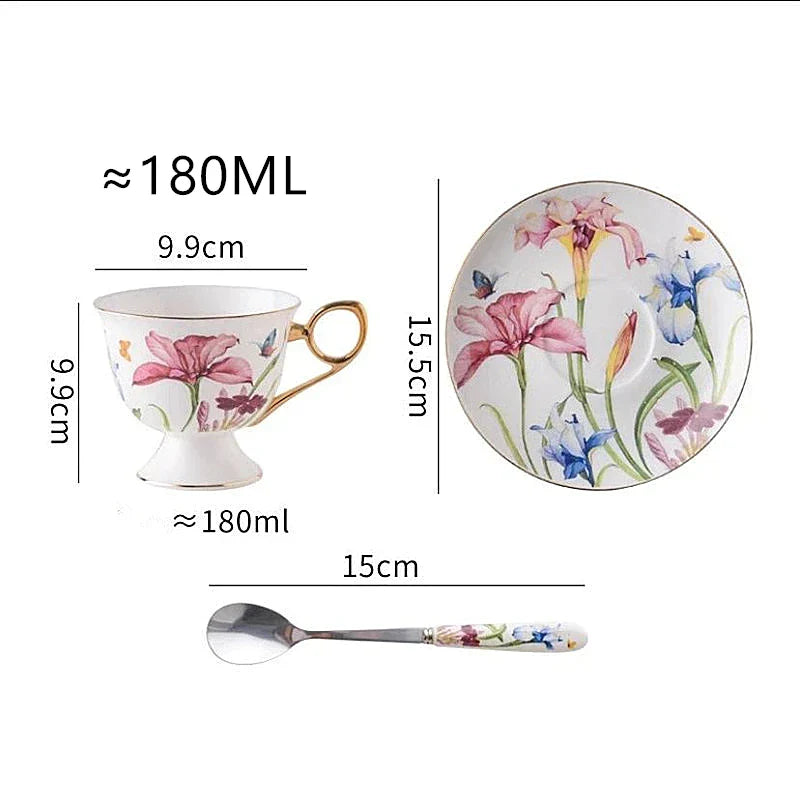 DecorBites™ Lily Flower Tea Set with Spoon - High-end Porcelain Cup Saucer Mug
