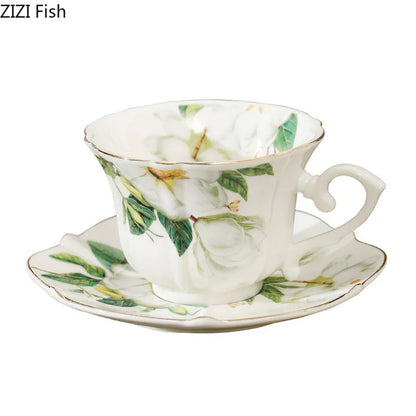DecorBites™ Camellia Porcelain Cup & Saucer Set - Elegant Tableware Coffee Mug for Afternoon Tea