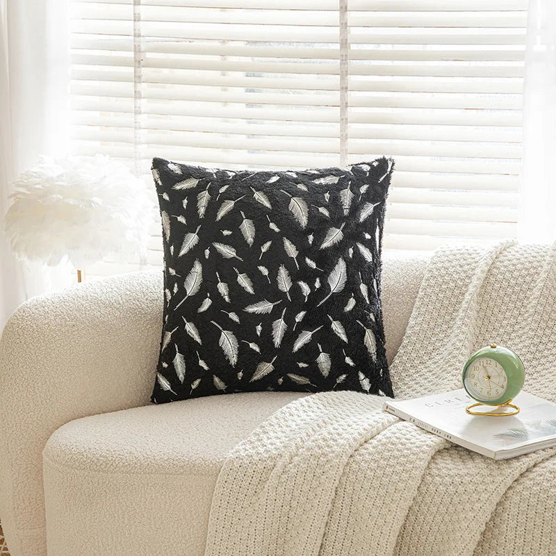 DecorBites™ Bronzed Feather Style Plush Pillowcase - Festive Home Decor