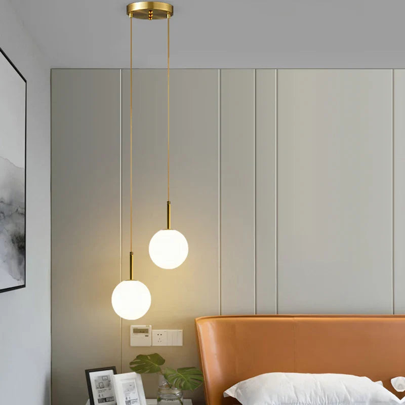 Nordic Glass Globe Pendant Light in Gold and White
