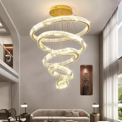 DecorBites™ Golden Crystal Chandelier: Nordic Modern Luxury LED Hanging Halo for Living Room