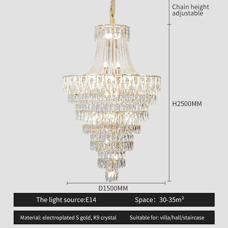 DecorBites™ Crystal Chandelier Art Living Room Lighting for Duplex Buildings and High-End Restaurants