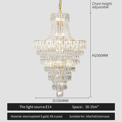 DecorBites™ Crystal Chandelier Art Living Room Lighting for Duplex Buildings and High-End Restaurants