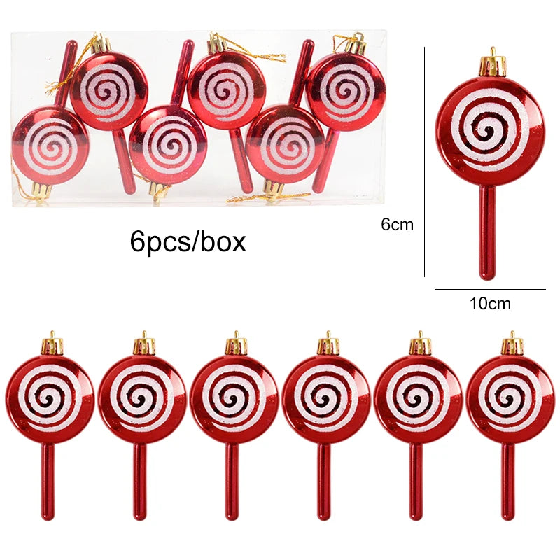 6pcs/box Christmas Candy Pendant Xmas Tree Hanging Ornaments Christmas Decorations For Home 2023 Navidad Noel New Year Kids Gift