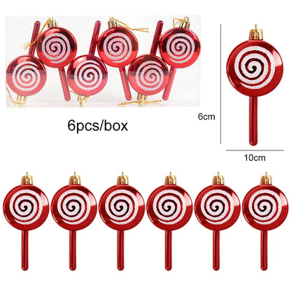 6pcs/box Christmas Candy Pendant Xmas Tree Hanging Ornaments Christmas Decorations For Home 2023 Navidad Noel New Year Kids Gift