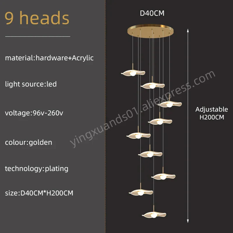 DecorBites™ Gold Acrylic Chandeliers LED Pendant Lamp Modern Staircase Living Room Lighting