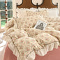 Decobites Vintage French Floral Lace Ruffles Bedding Set - 4Pcs