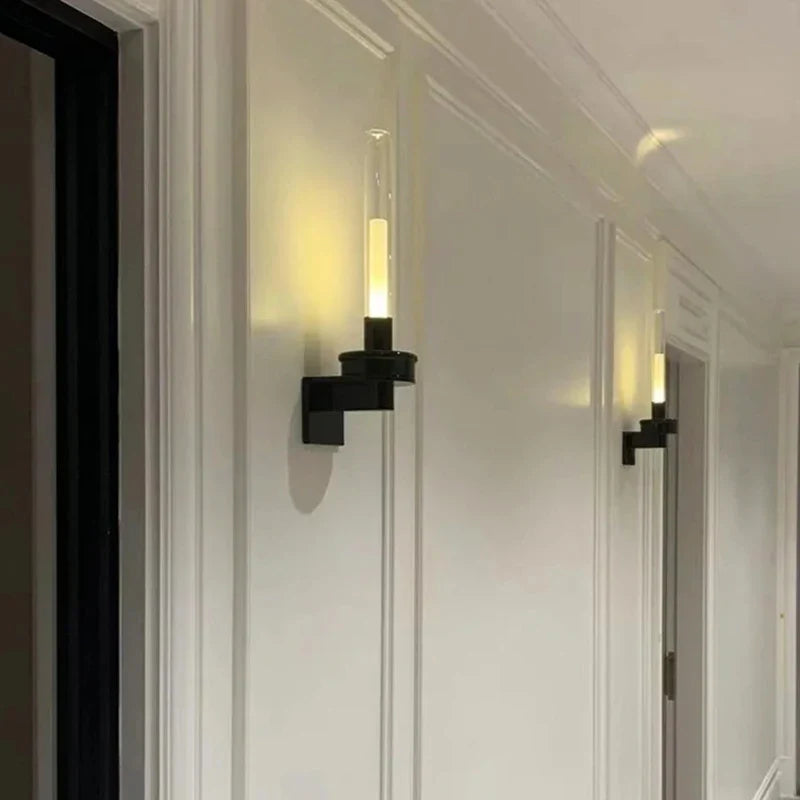 DecorBites™ Clear Glass Black Metal Wall Light for Stairs, Aisle, Parlor, Bedroom - 3000K