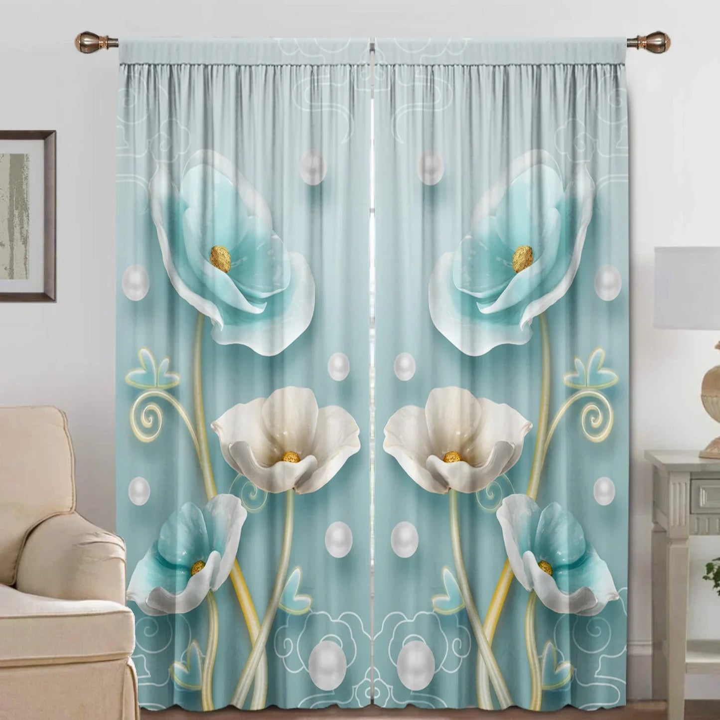 Decobites Floral Curtains with Rod Pockets for Home Decor in Kitchen, Living Room