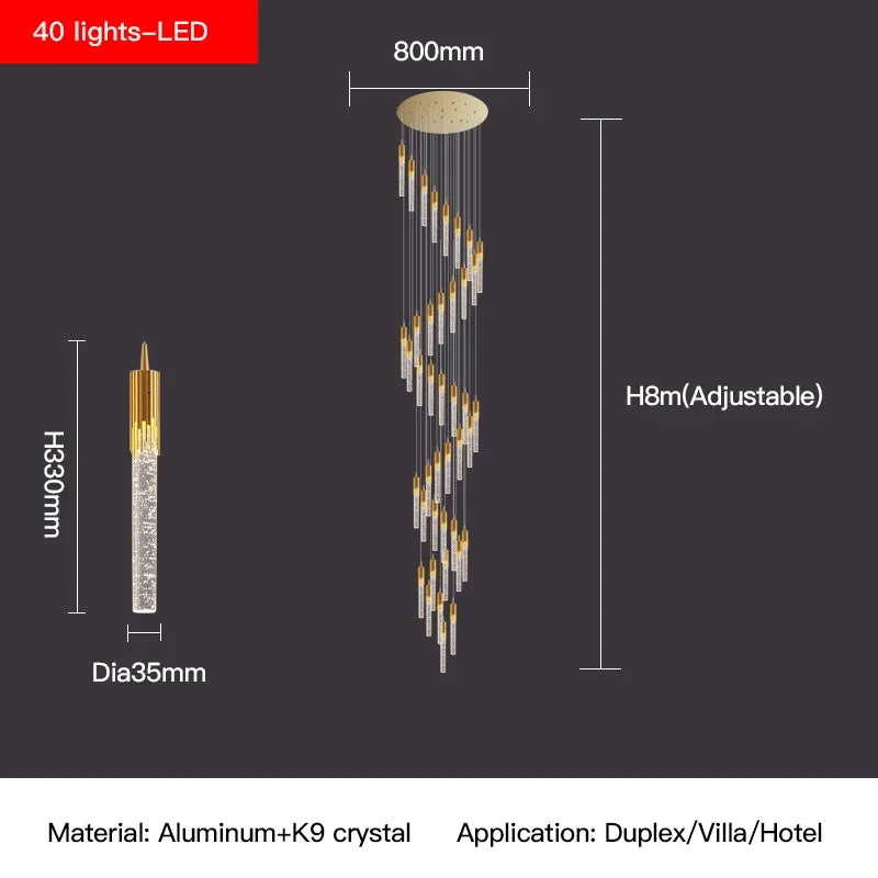 DecorBites™ Crystal Staircase Chandelier: Modern Loft Hanging Lamps with Gold Finish