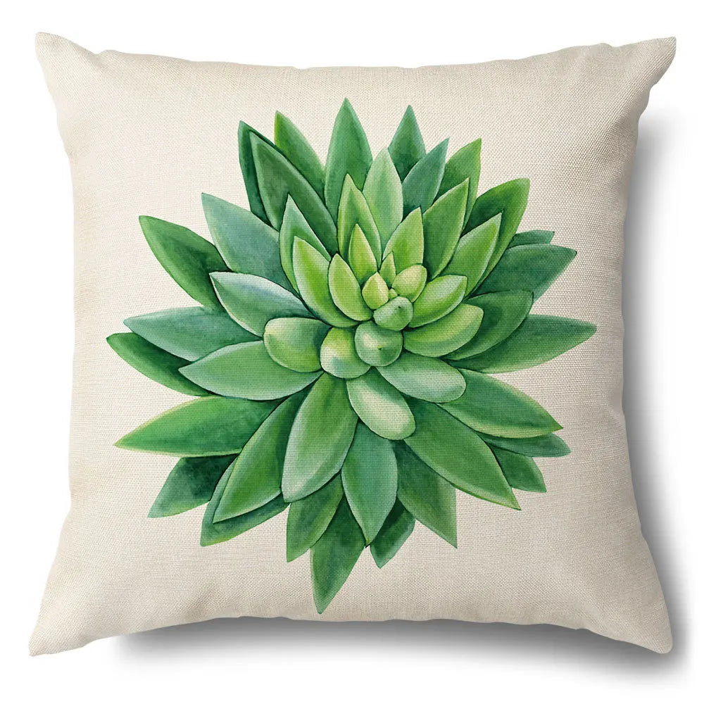 Funda de cojín decorativa DecorBites™ con diseño de hojas verdes - Funda de cojín para sofá de estilo sencillo en algodón y lino