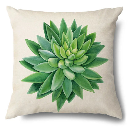 Funda de cojín decorativa DecorBites™ con diseño de hojas verdes - Funda de cojín para sofá de estilo sencillo en algodón y lino