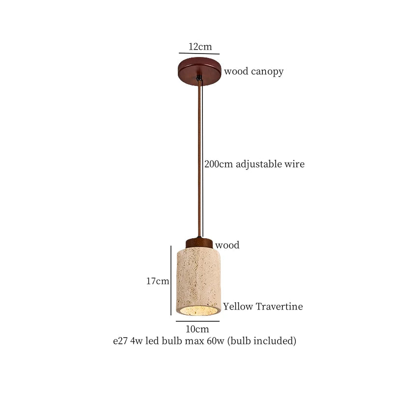 Yellow Travertine Pendant Lamp Polished Copper