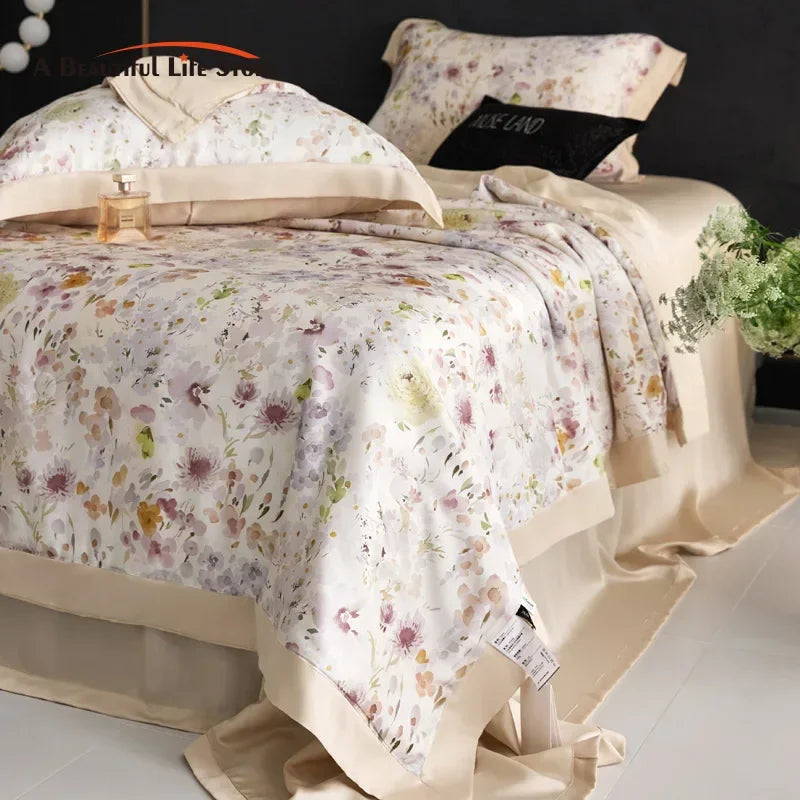 Decobites Floral Print Summer Quilt Bedding Set with Sheet & Pillowcases