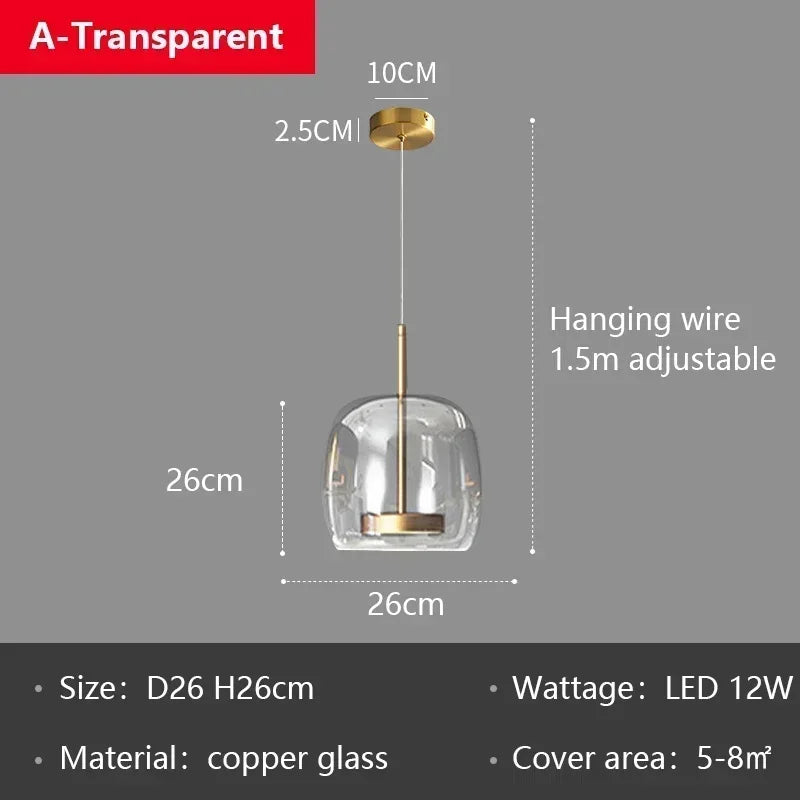 DecorBites™ Glass LED Pendant Chandelier for Dining Room Bar Bedroom Decor