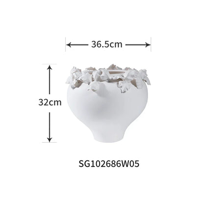 DecorBites™ Embossed Flower Vintage White Porcelain Vase - Home Decor Accent