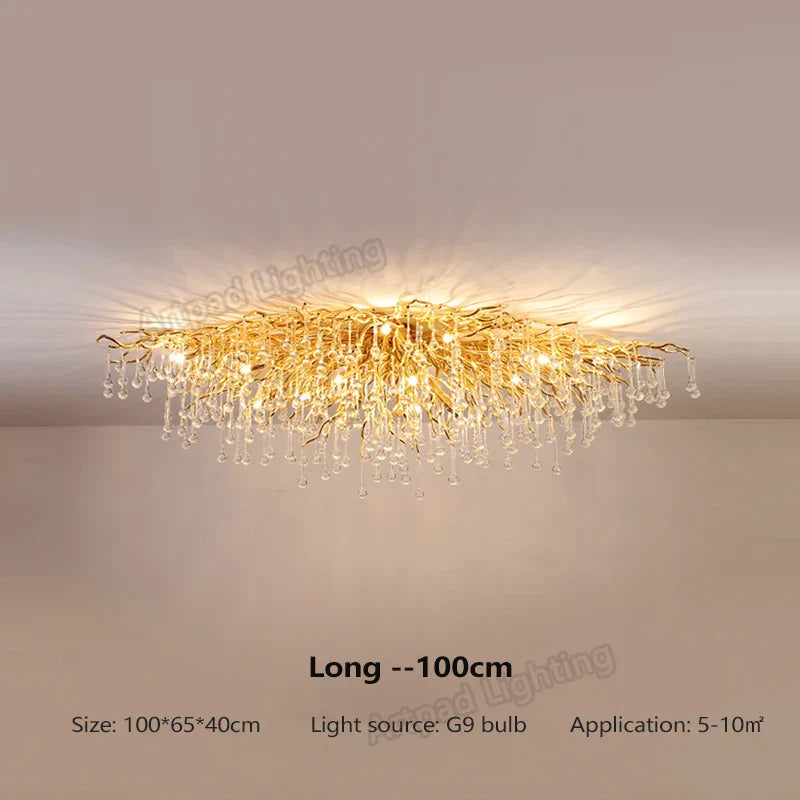 DecorBites™ Crystal Teardrop Gold Ceiling Chandelier for Elegant Living Room Bedroom Dining Kitchen