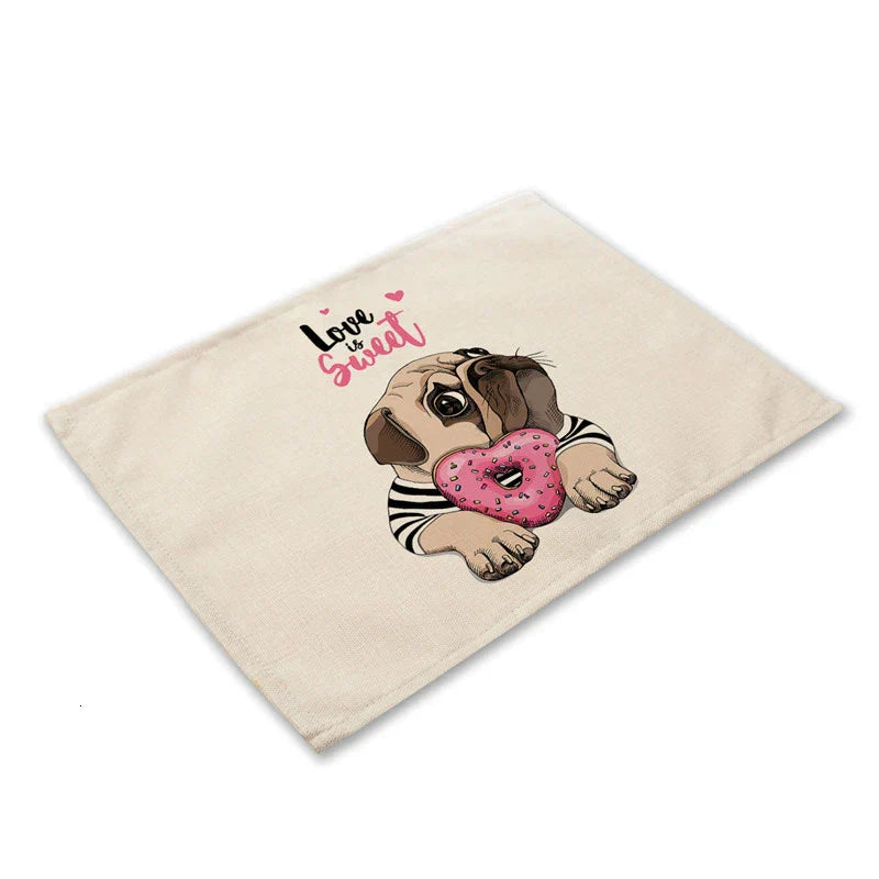 DecorBites™ Cute Dog Linen Dining Mats Coasters 42*32cm Home Decor