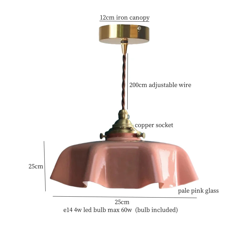Green Glass Pendant Lamp Copper Base LED Included