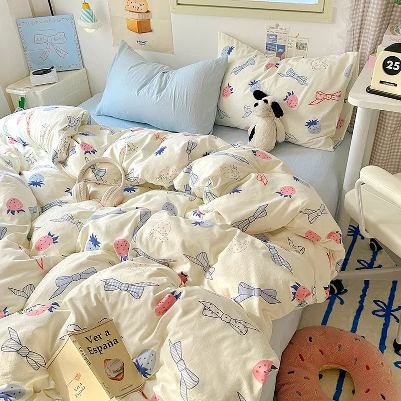 DecorBites™ Cartoon Pattern Cotton Fitted Sheet Set – Soft & Cozy Bedding for Adults & Kids