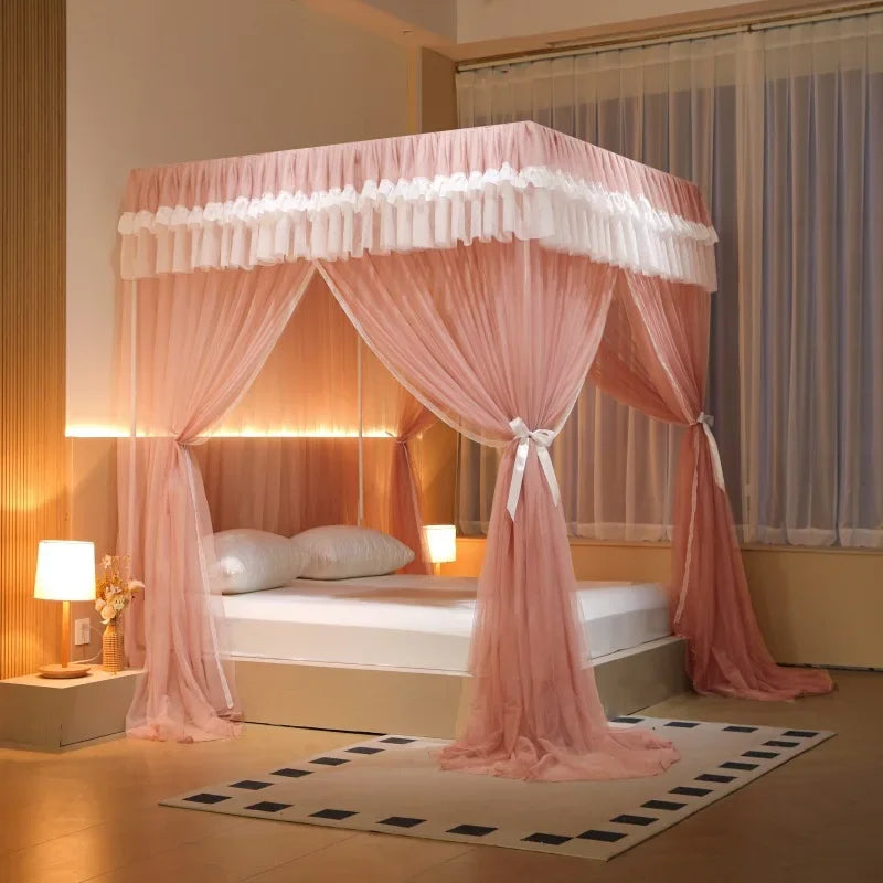 DecorBites™ Korean Princess Square Top Canopy with Color Blocking Pleats & Bracket