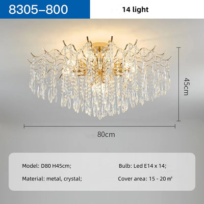 DecorBites™ K9 Crystal Gold Chandelier Ceiling Light | Bedroom Home Decor LED Ceiling Lamp