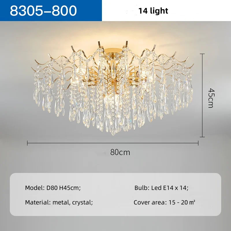 Gold Crystal Chandelier Light K9 14-Light D80cm