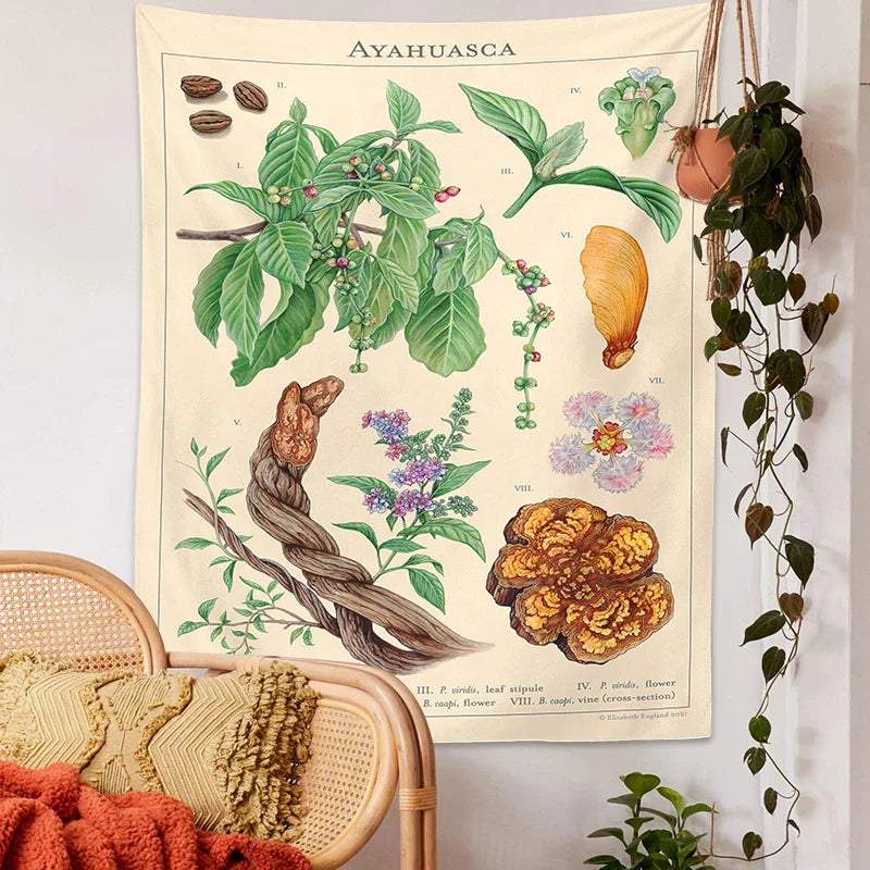 Decobites Botanical Tapestry Wall Hanging Vintage Floral Print Reference Chart Art