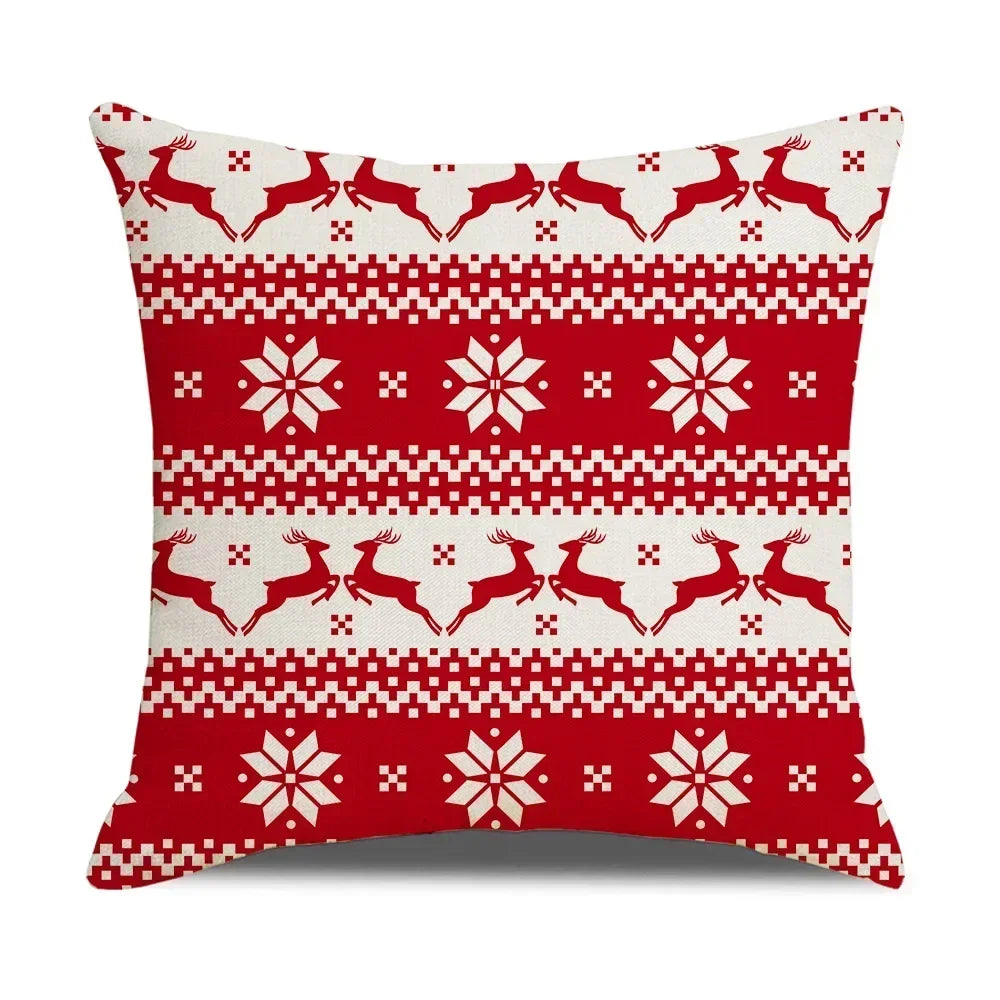 DecorBites™ Christmas Elk Pillowcase 45x45cm Farmhouse Red Letter Design